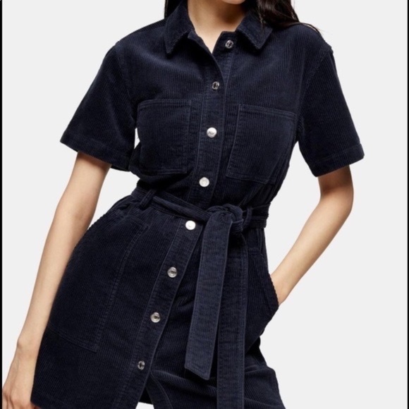 Topshop Navy Corduroy Dress (Petite) - Picture 2 of 7